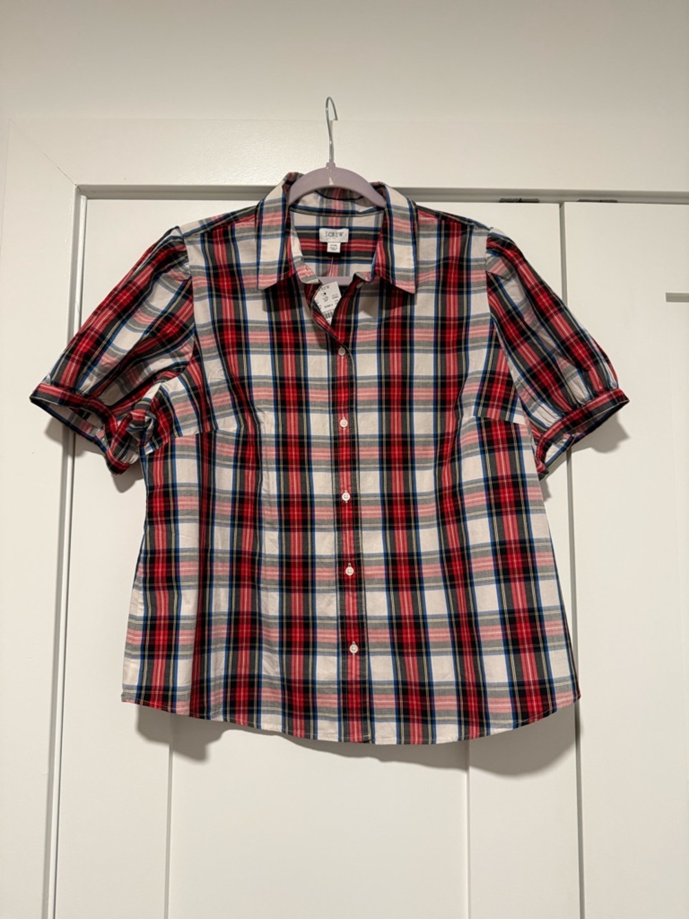 J. Crew Red & White Short-Sleeve Plaid Button-Down